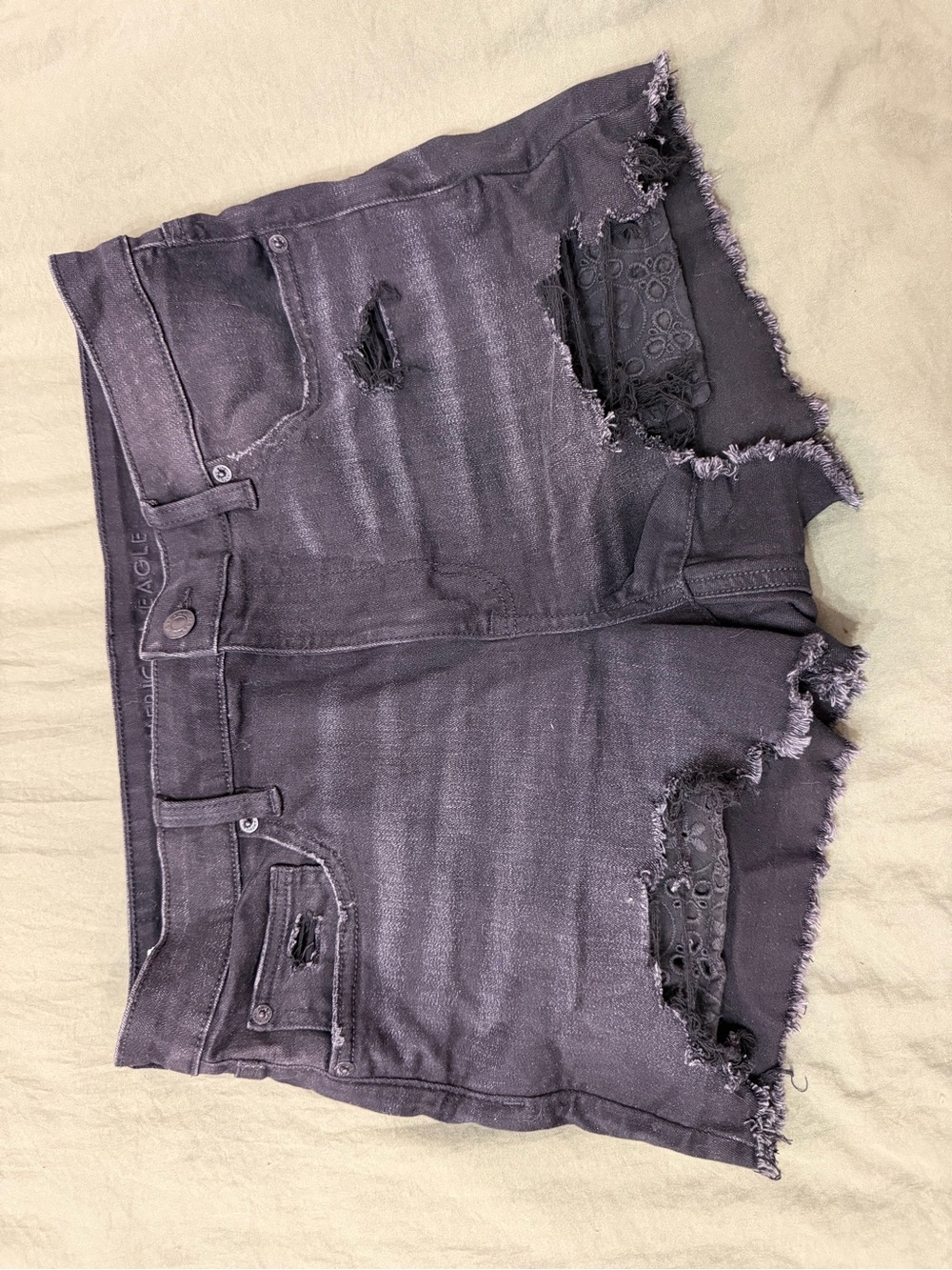 American Eagle Outfitters Distressed High-Rise Black Denim Shorts